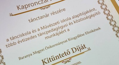 Megyei elismerést vett át a szigetvári táncművészeti iskola alapítója – Kapronczai József elnöki különdíjat kapott