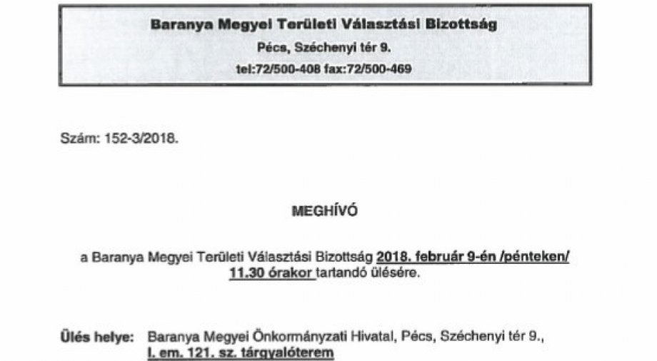 Baranya Megyei Területi Választási Bizottsági Meghívó