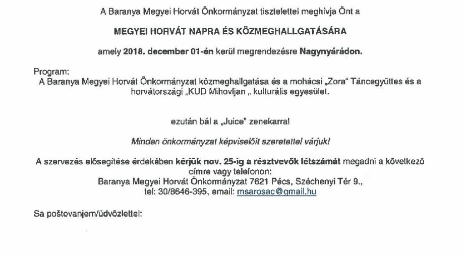 A Baranya Megye Horvát Önkormányzat Meghívója